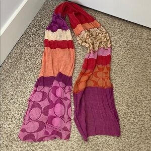 Coach Pink Purple Orange Creme & Brown Colorway Patchwork Scarf